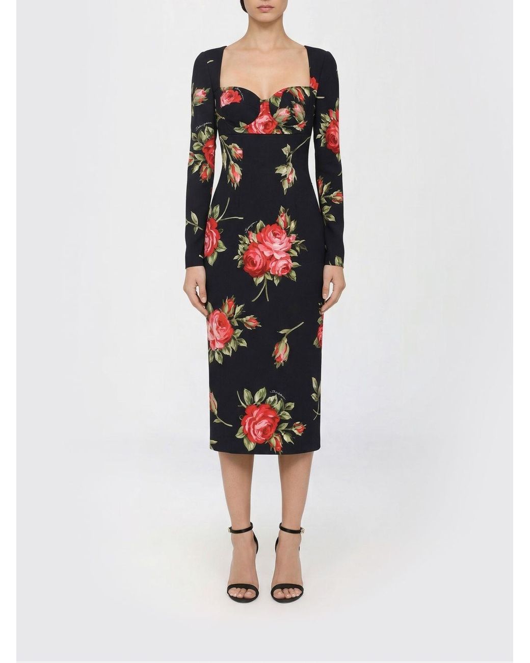 Dolce & Gabbana Black Dolce &Amp Gabbana Bouquet Print Sheath Dress