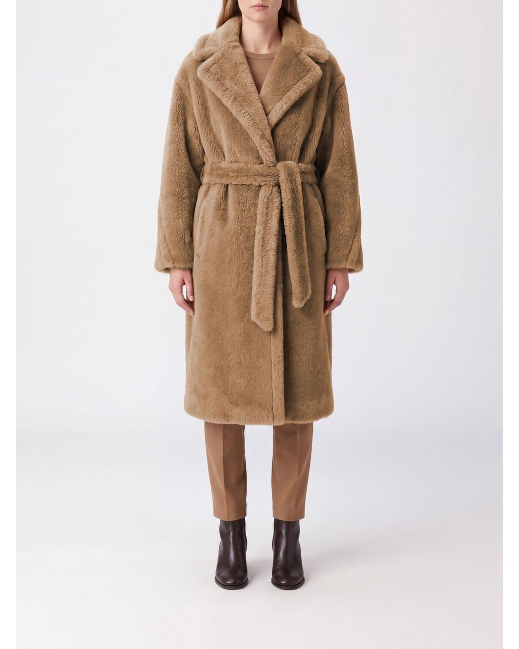 Max Mara Natural Faux Fur Robe Coat With Belt