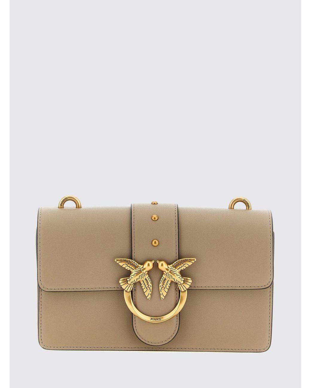 Pinko Natural Love Bag One Studded Leather Mini Crossbody Bag With Logo