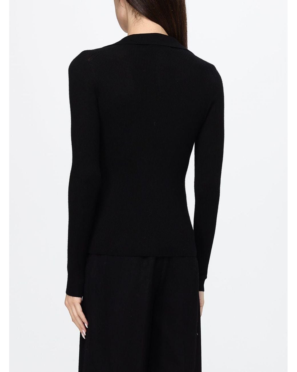 Max Mara Black Slim Fit V-Neck Polo Jumper