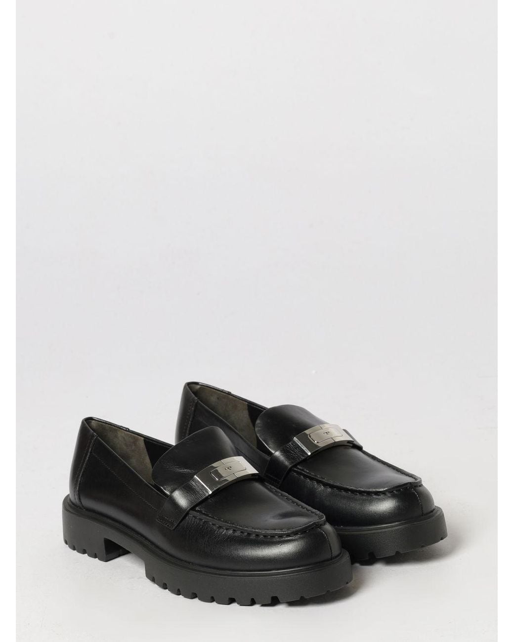 Tory Burch White Leelee Calfskin Penny Loafers With Double T Logo And Lug Sole
