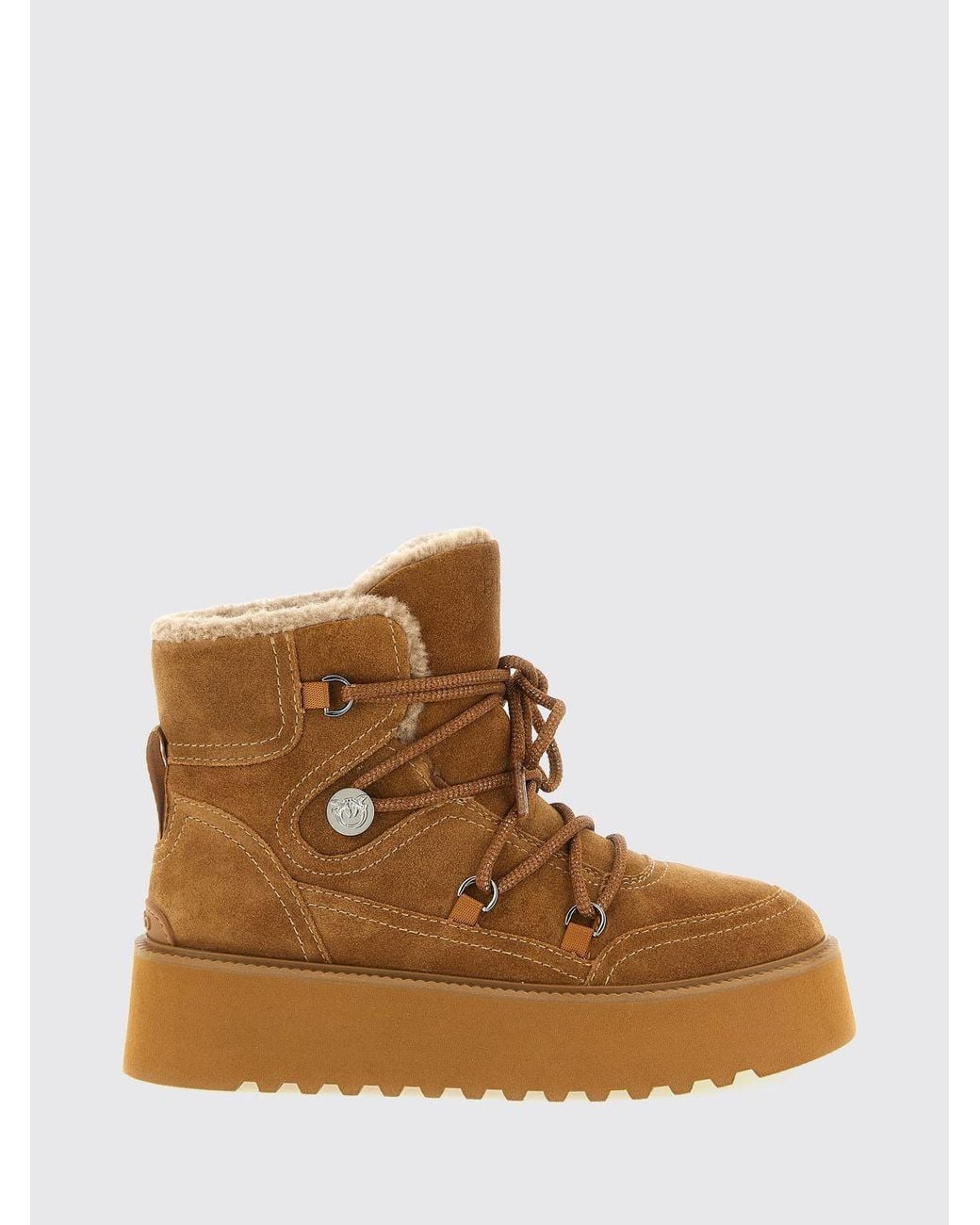 Pinko Brown Martina Suede Snow Ankle Boots With Shearling Lining