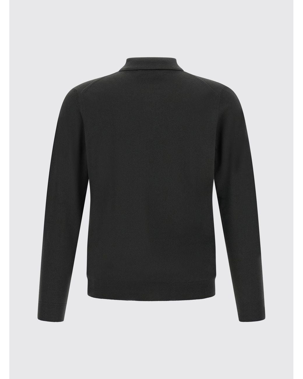 Zanone Black Long-Sleeved Knit Wool Polo With Three-Button Placket for men