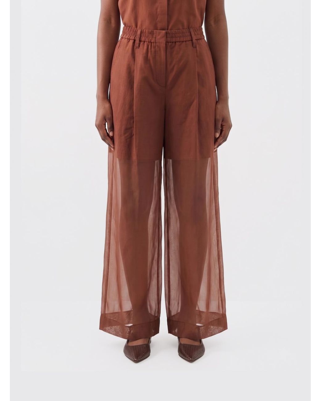 Brunello Cucinelli Brown Wide-Leg Cotton Trousers