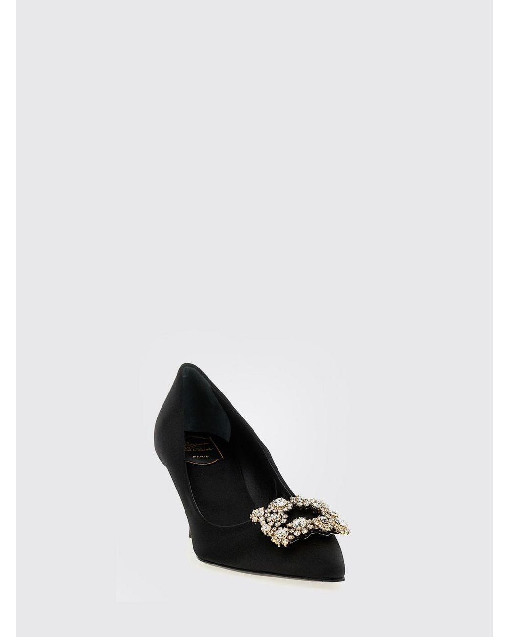 Roger Vivier Black Efflorescence Satin Pumps With Jewel Buckle
