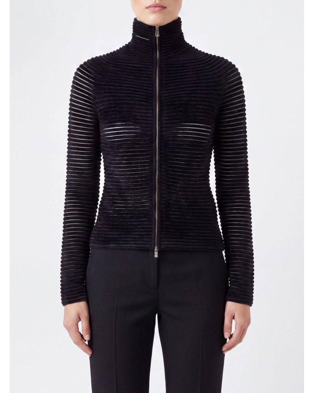 Giorgio Armani Blue Viscose Blend Zip-Up Slim Fit Turtleneck Cardigan