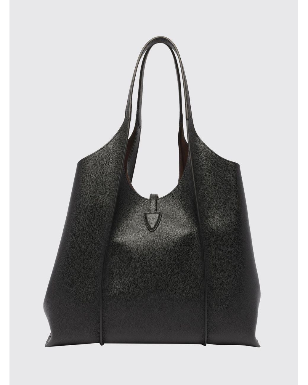 Tod's Black T Timeless Grained Calfskin Shopping Bag With Logo