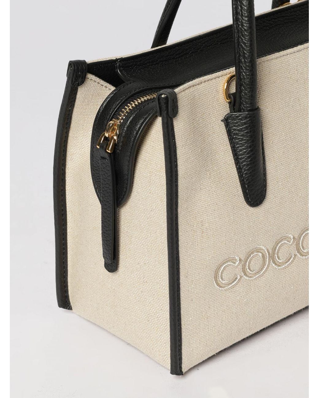 Coccinelle Natural Myrtha Canvas And Grained Leather Bag