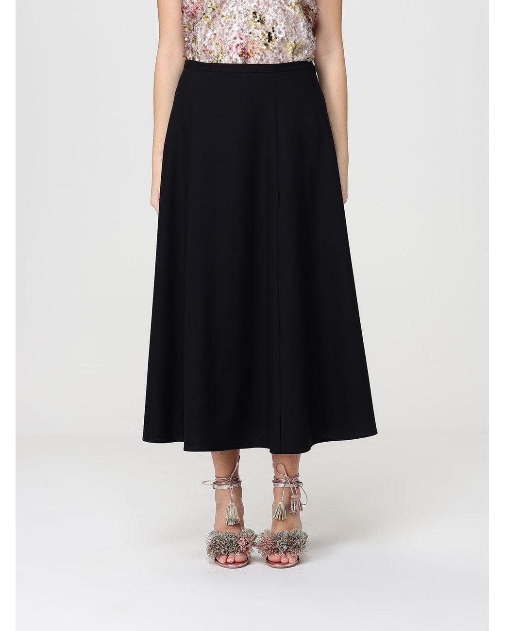 Alberta Ferretti Black Wool Blend Midi Skirt