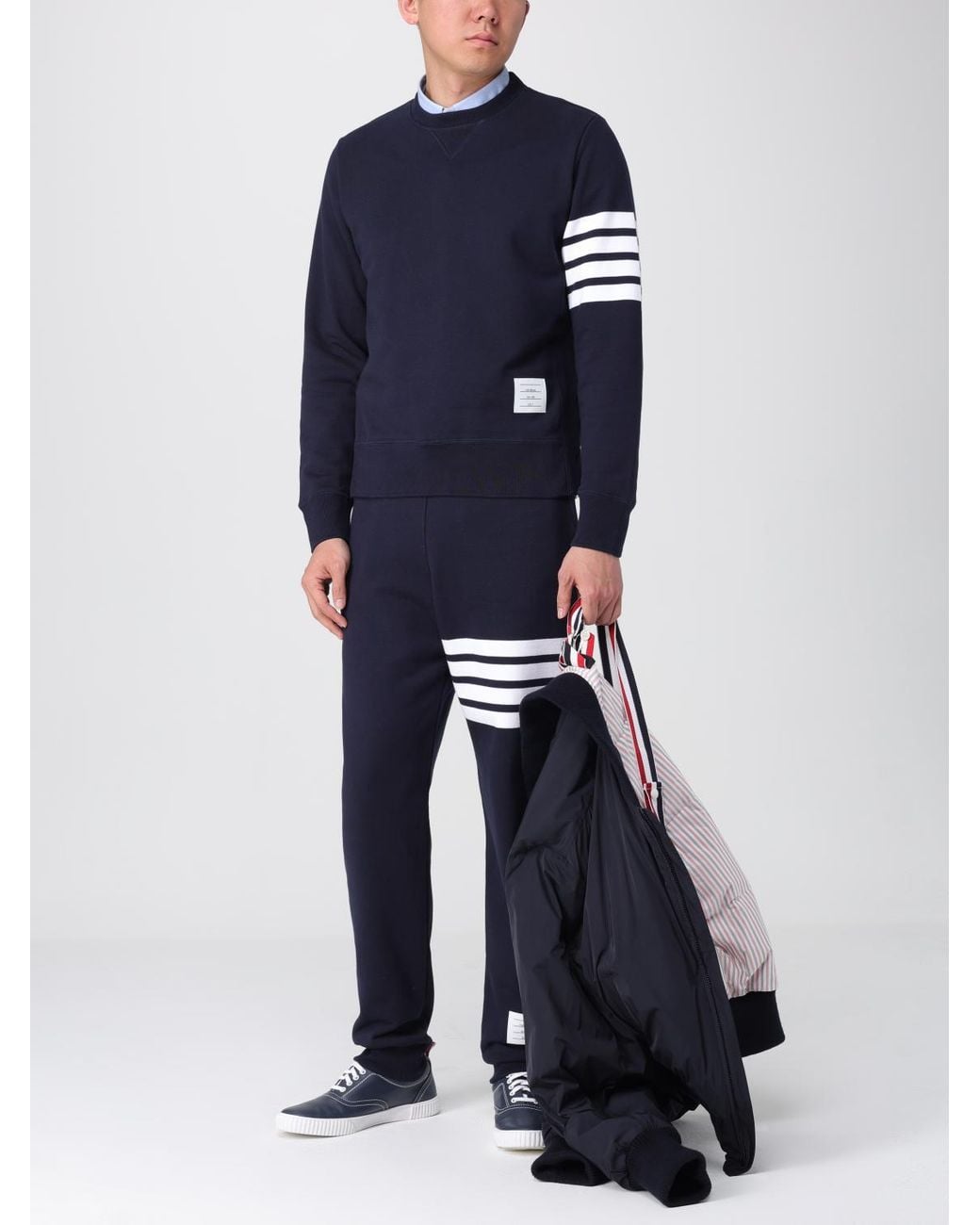 Thom Browne Blue Crew Neck Long Sleeve Cotton Blend Sweatshirt for men