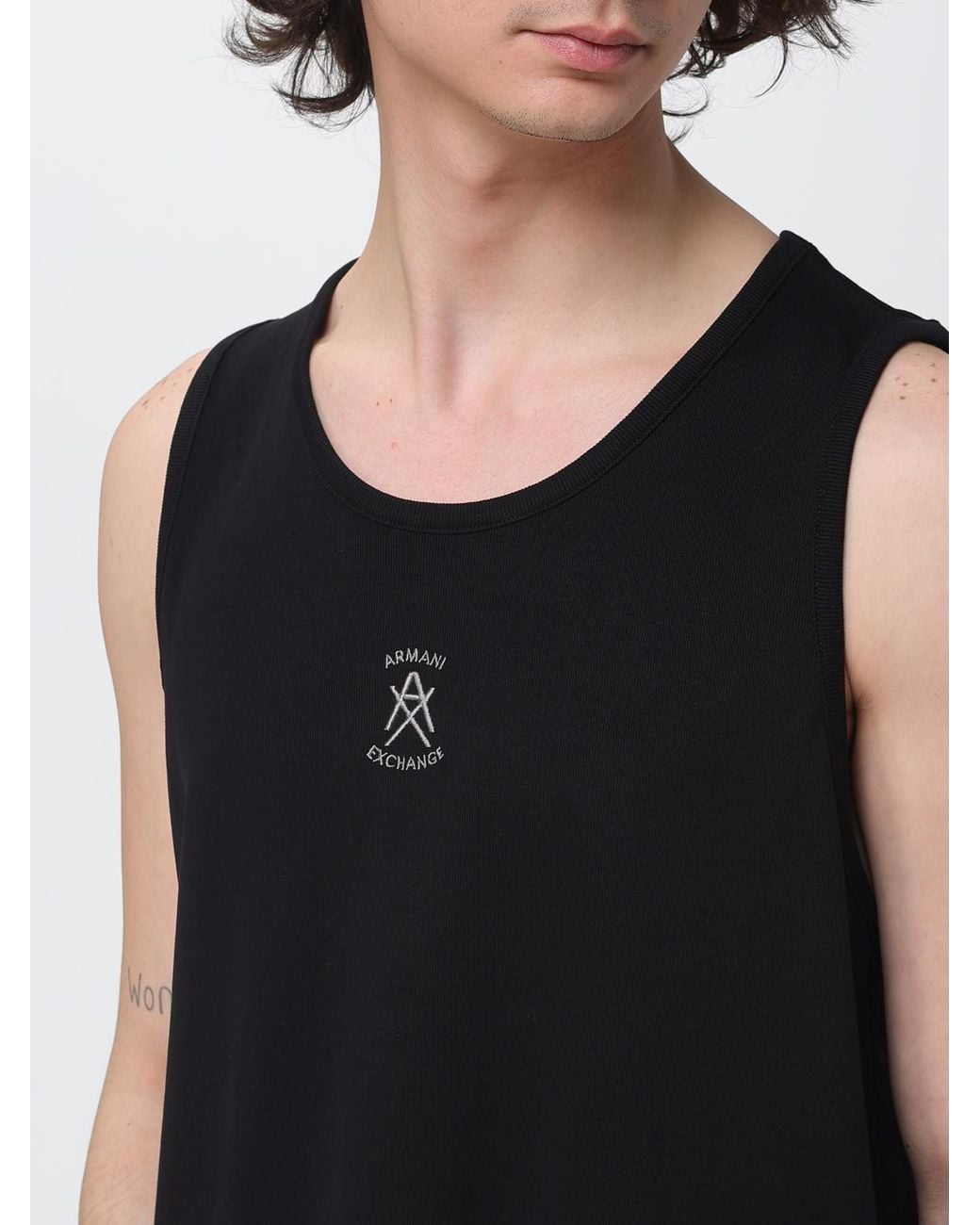 ARMANI EXCHANGE Black Jersey Tank Top With Embroidered Logo for men