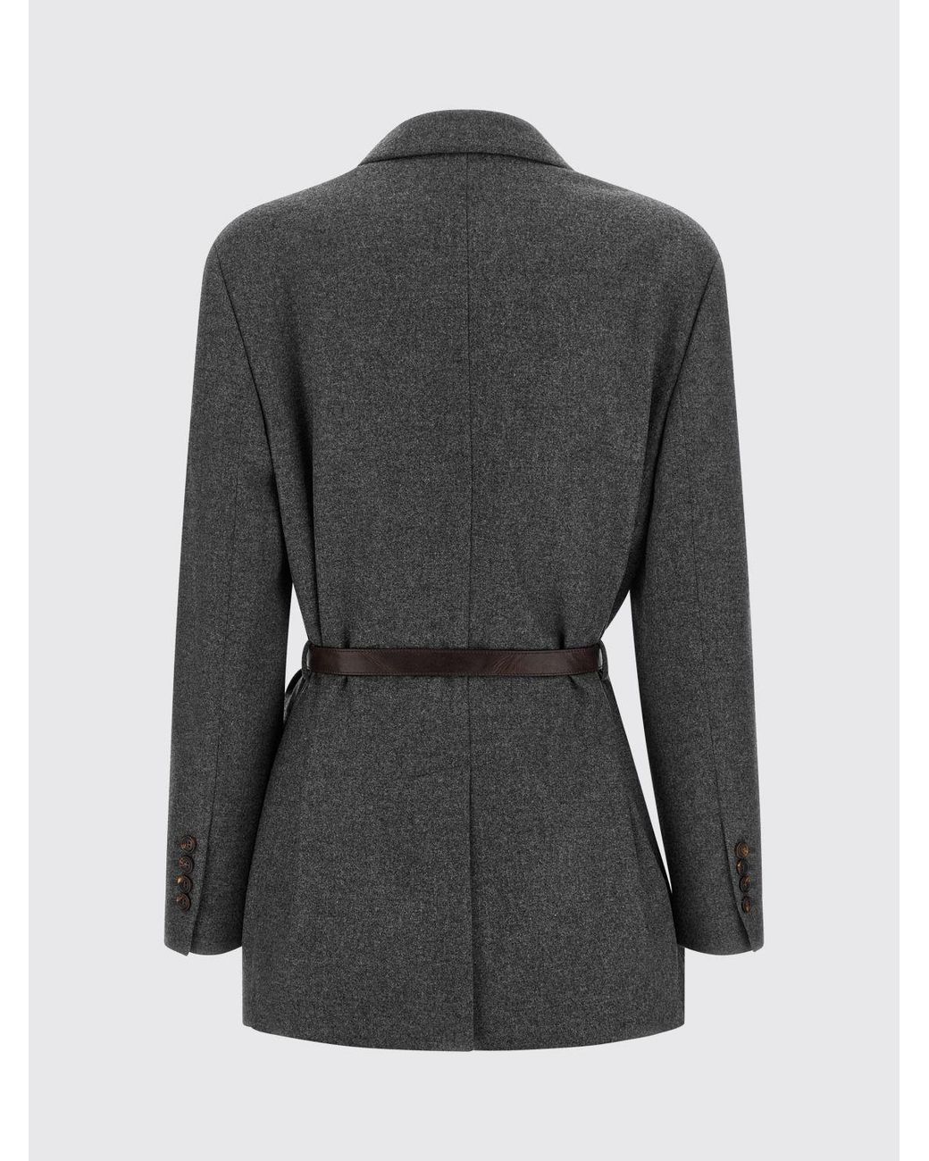 Brunello Cucinelli Gray Single-Breasted Virgin Wool And Cashmere Belted Blazer