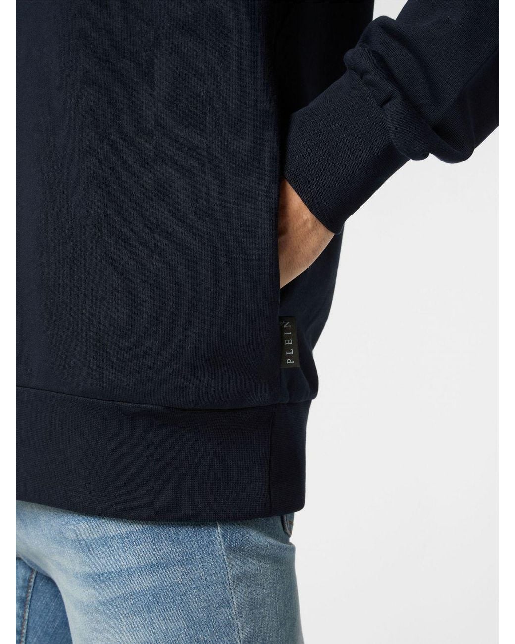 Philipp Plein Blue Contrast Logo Cotton Hoodie With Kangaroo Pocket And Dropped Shoulders for men