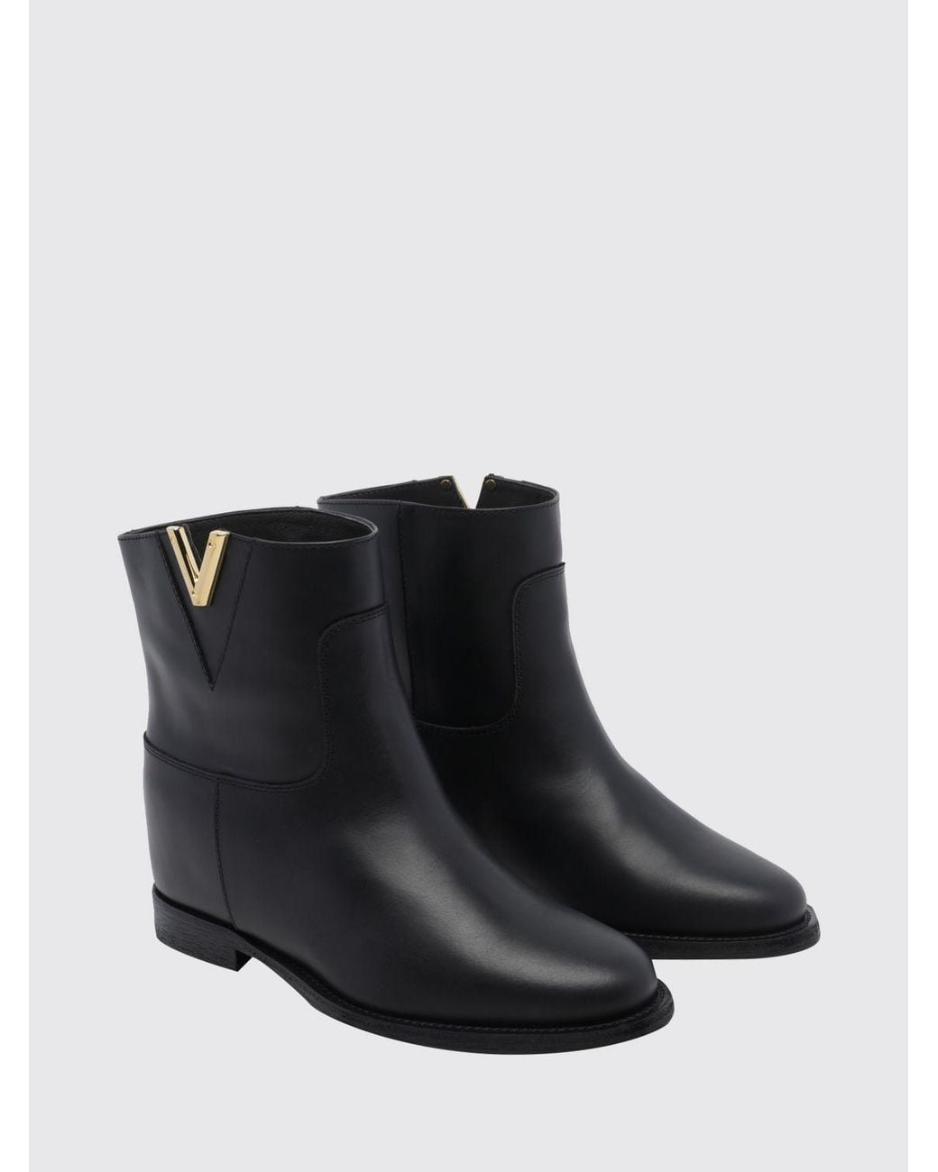 Via Roma 15 Black Calfskin Leather Ankle Boots With Wedge And Metal Logo