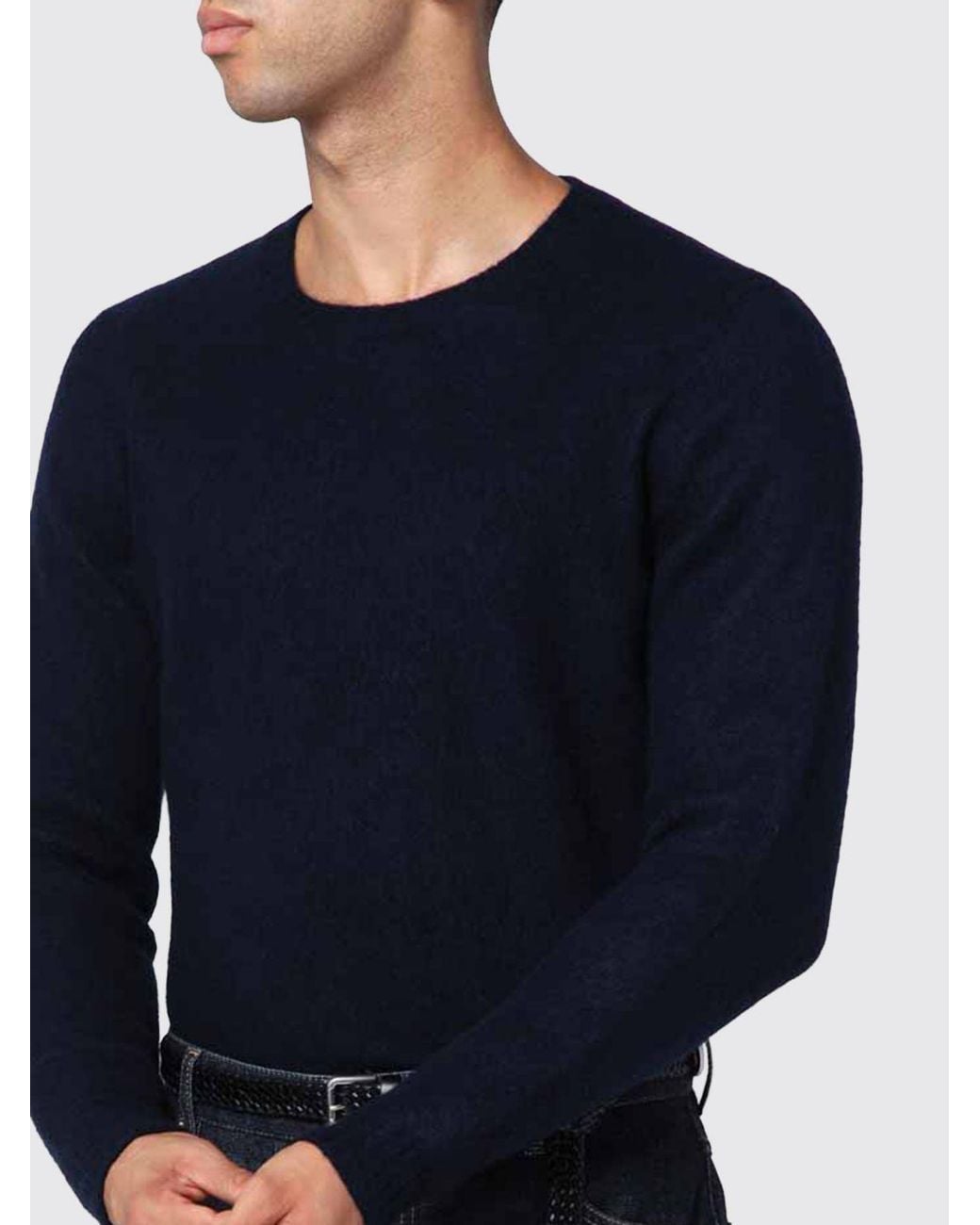 Drumohr Blue Crew-Neck Lambswool Jumper With Ribbed Trim for men