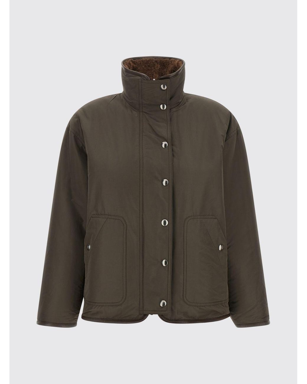 Brunello Cucinelli Brown Reversible Shearling Jacket With High Neck And Zip Fastening