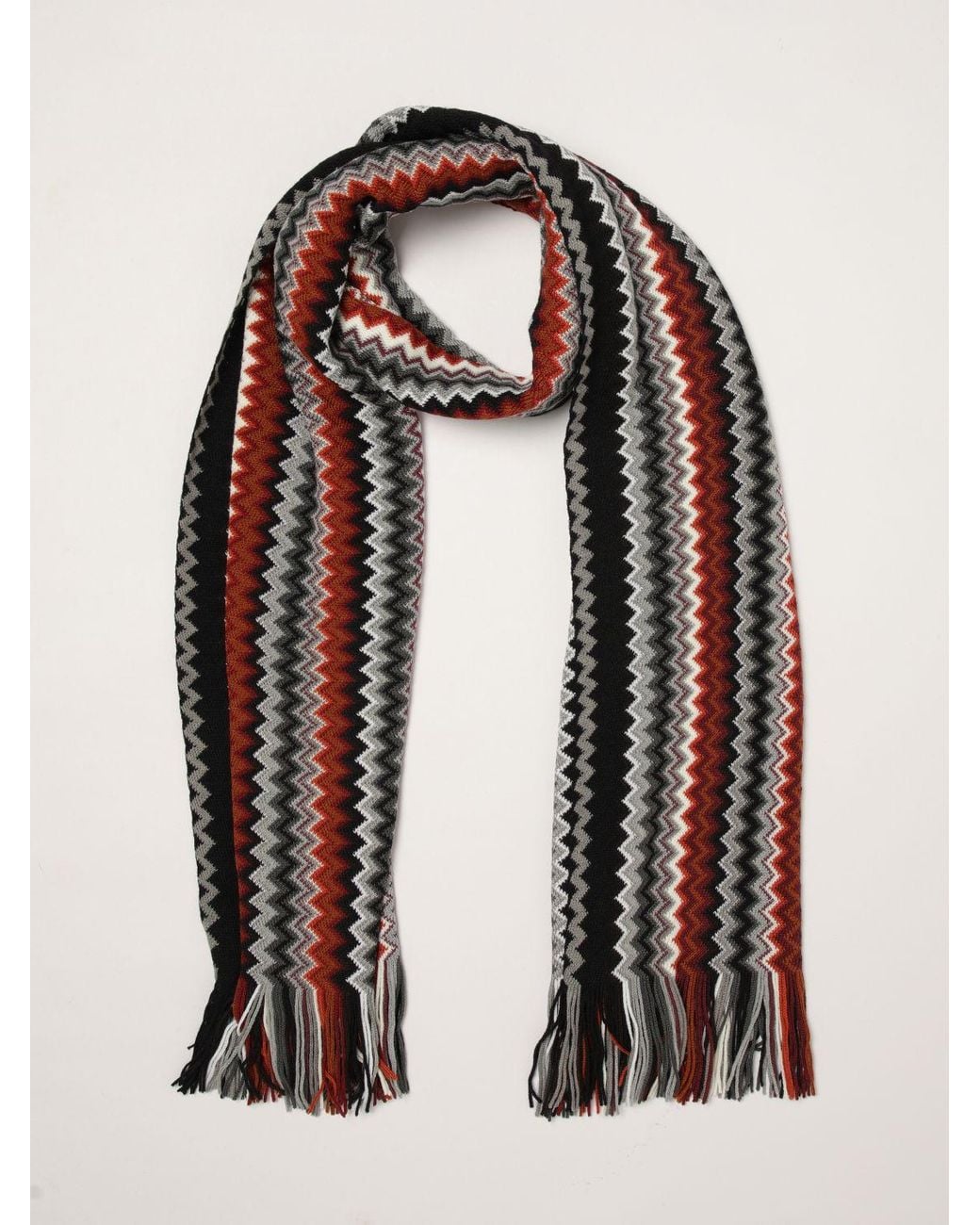 Missoni Black Abstract Striped Pattern Wool Blend Scarf for men