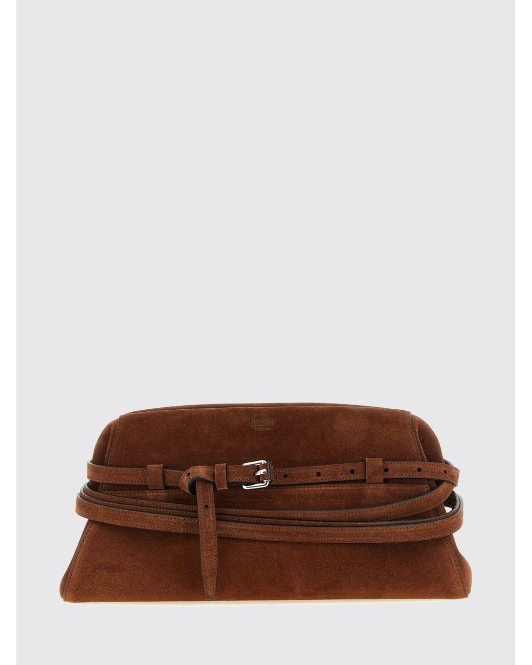 Moschino Couture Brown Tie Me Suede Clutch Bag With Shoulder Strap