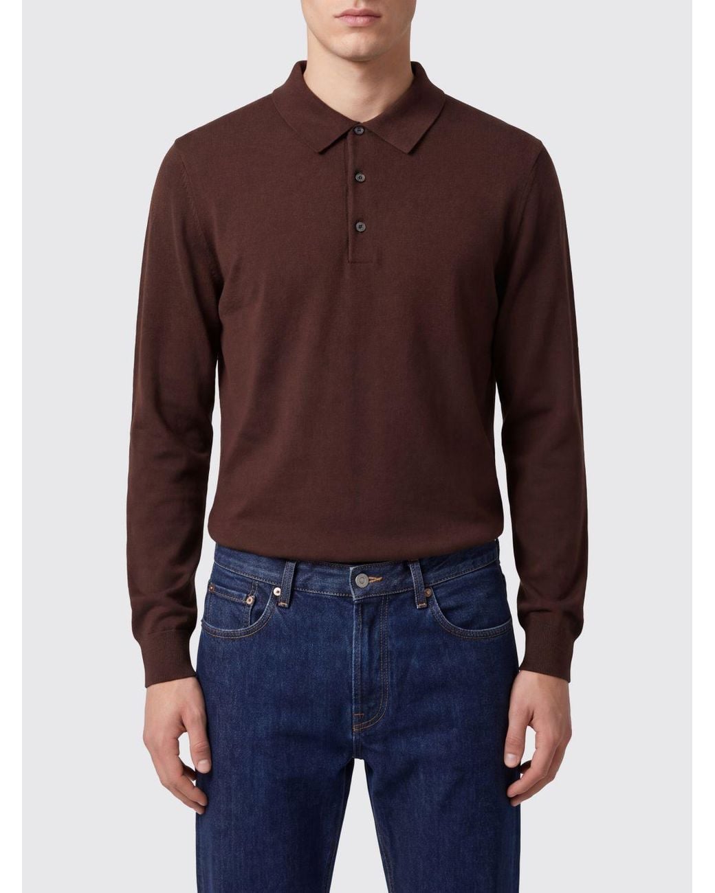 Aspesi Red Long-Sleeve Wool Polo Jumper With Ribbed Collar for men