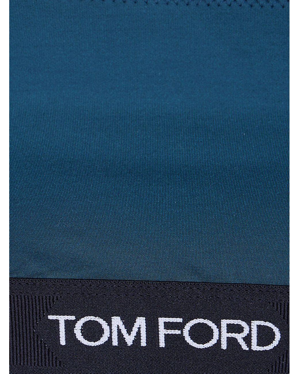 Tom Ford Blue Cropped Modal Bralette Top With Contrast Logo Band