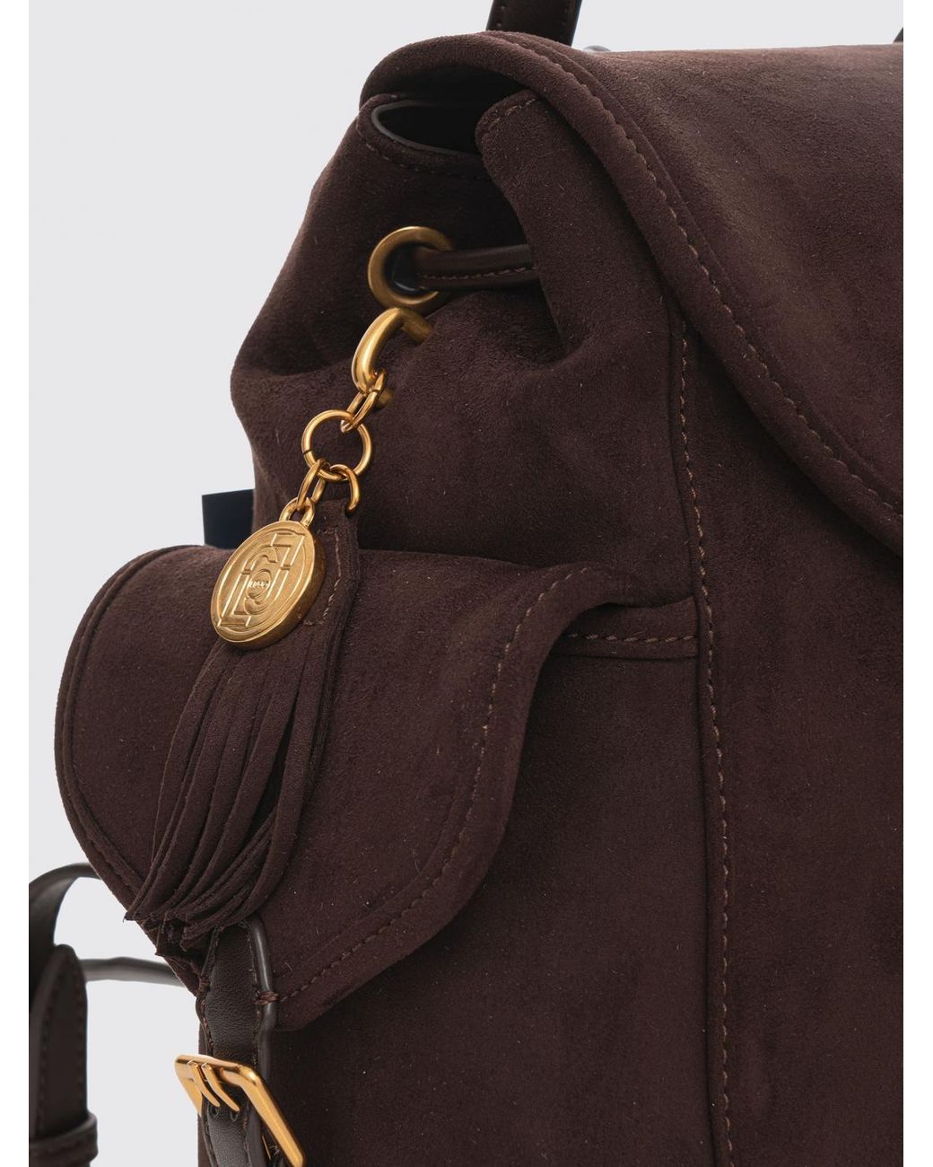 Liu Jo Brown Faux Leather Backpack With Flap Closure And Logo Charm