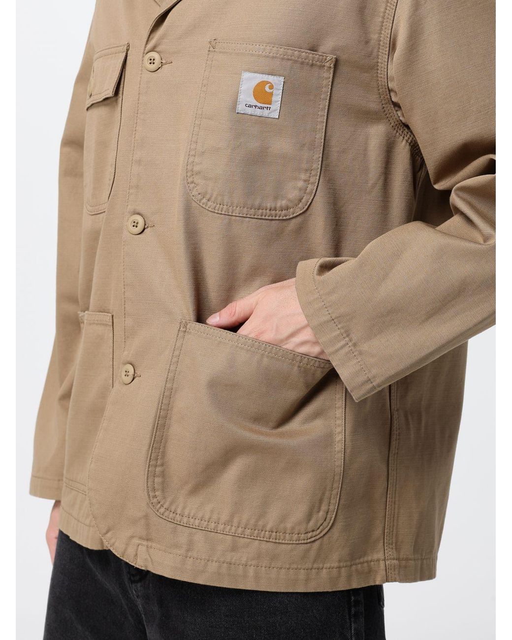 Carhartt Natural Cotton Twill Shirt Jacket With Patch Pockets And Logo Patch for men