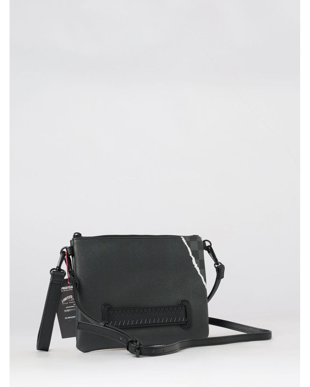 Sprayground Gray Logo Print Coated Cotton Crossbody Pouch With Removable Handle for men