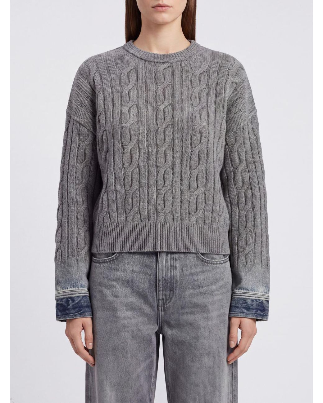 Haikure Gray Merino Wool Crewneck Jumper With Dropped Shoulders