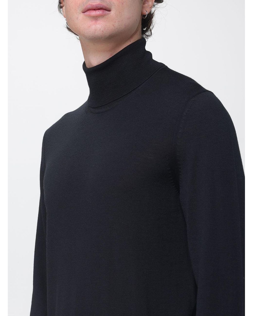 Boss Blue Virgin Wool Turtleneck Jumper With Ribbed Trims for men