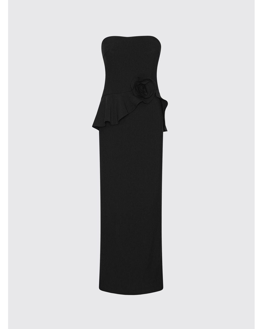 ROTATE BIRGER CHRISTENSEN Black Off-The-Shoulder Crêpe Sheath Gown With Flower Detail