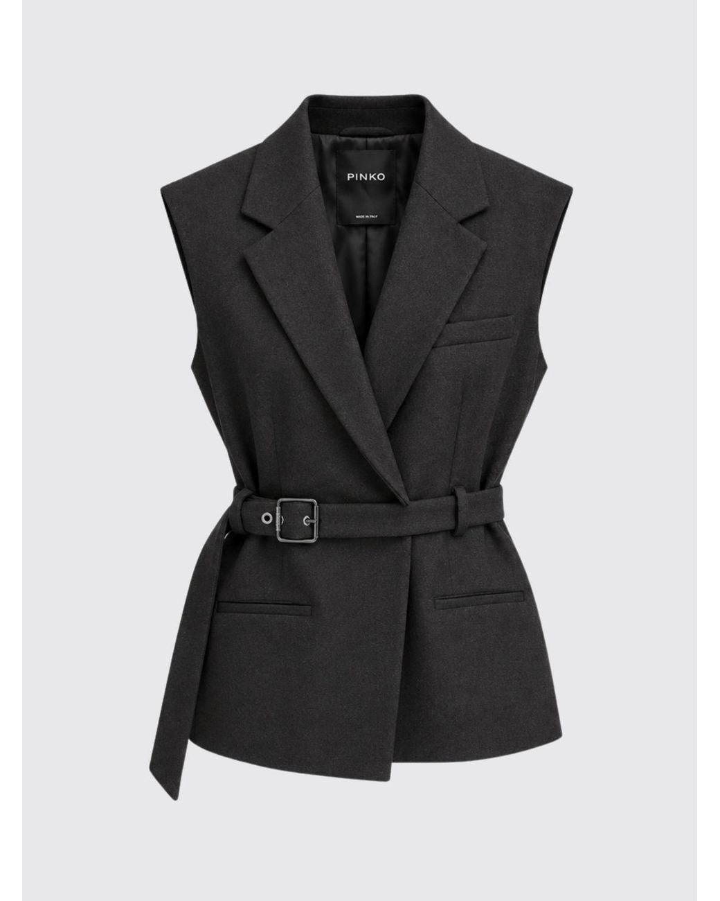 Pinko Blue Tailored Wool Waistcoat With V-Neck And Adjustable Waist Belt