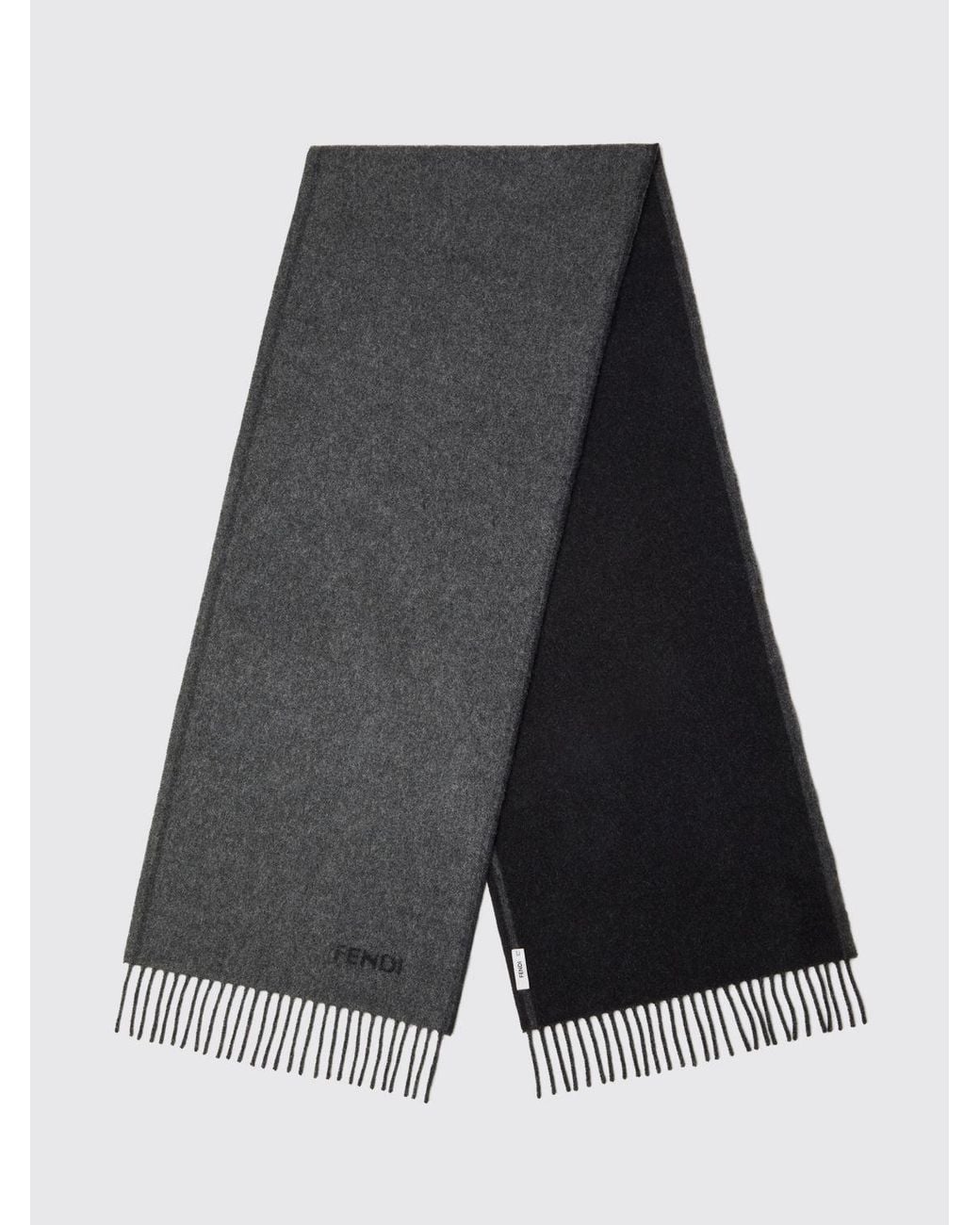 Fendi Gray Pure Cashmere Scarf With Embroidered Logo And Fringed Edges for men
