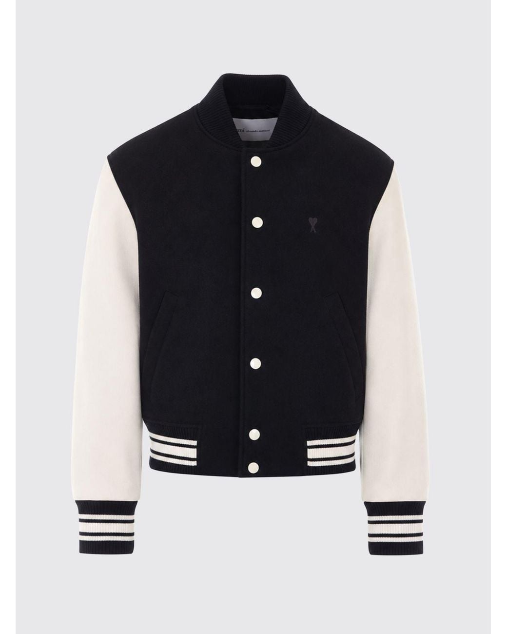 AMI Blue Wool Bomber Jacket With Back Logo And College Collar for men