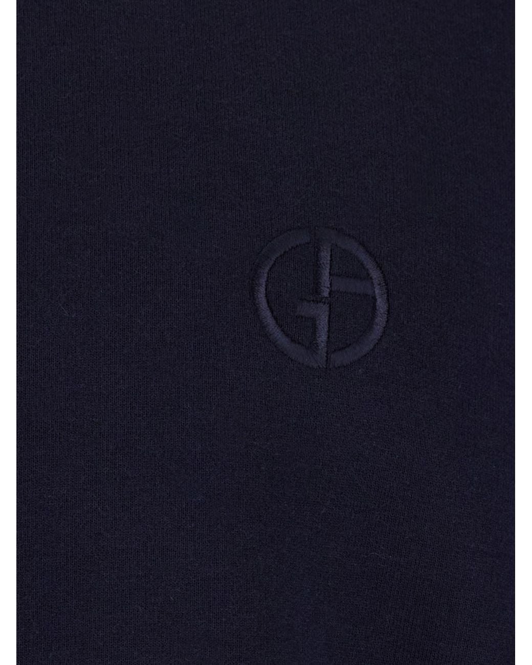 Giorgio Armani Blue Cotton Crewneck Jumper With Embroidered Monogram for men