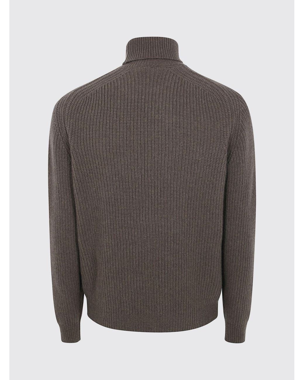Cruna Gray Long-Sleeved Pure Wool Turtleneck Jumper With Ribbed Trims for men