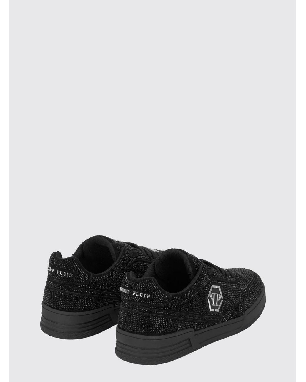 Philipp Plein Black P-Force Leather Sneakers With Monogram And Crystals for men