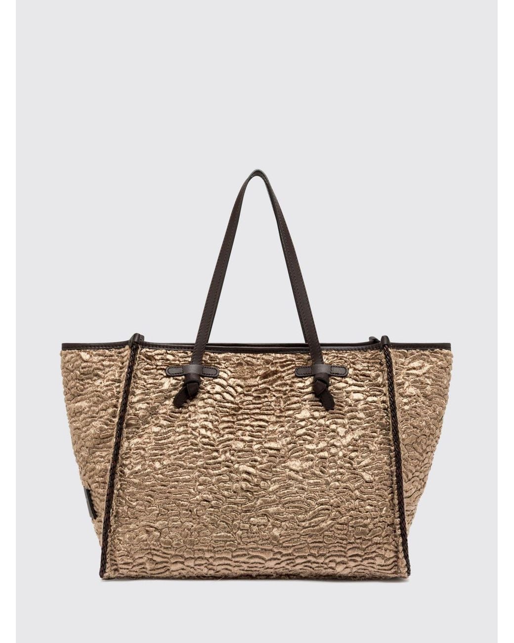 Gianni Chiarini Natural Marcella Cotton Blend Shoulder Bag With Leather Handles