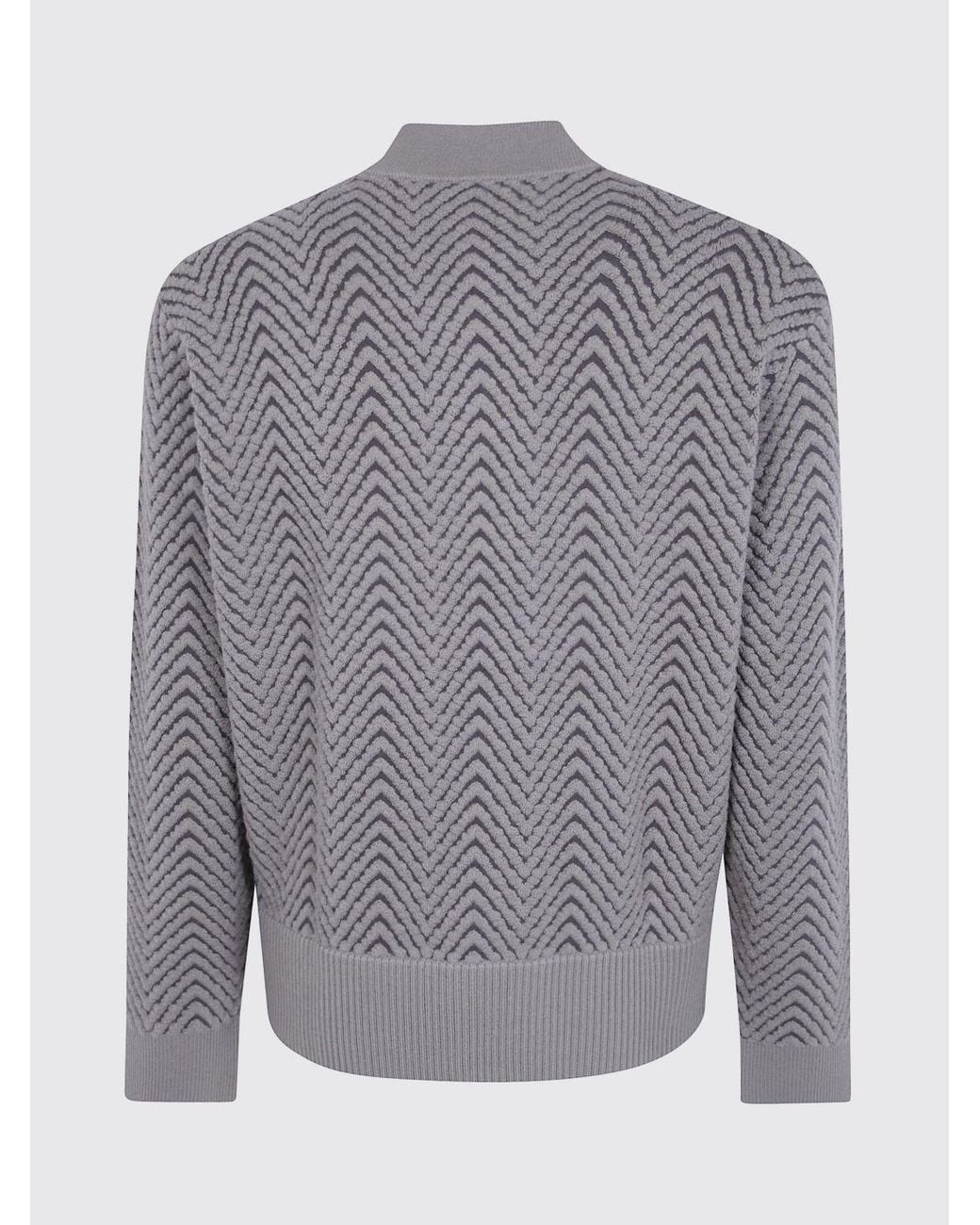 Emporio Armani Gray Zig-Zag Pattern Virgin Wool Bomber Jacket With Ribbed Collar for men