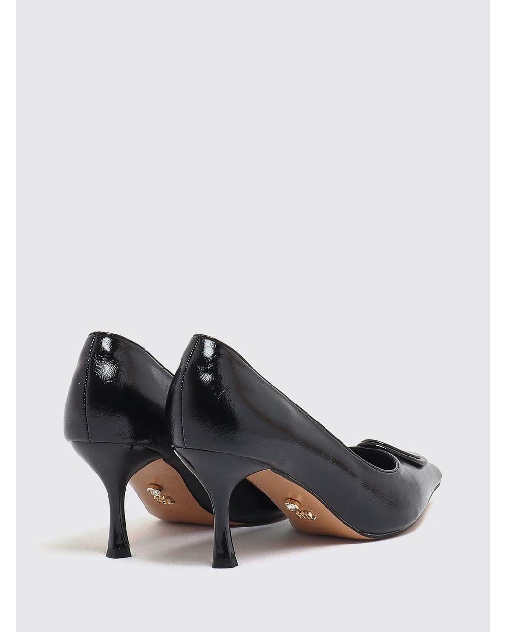 Twentyfourhaitch Black Faux Leather Pumps With Mid Stiletto Heel And Almond Toe