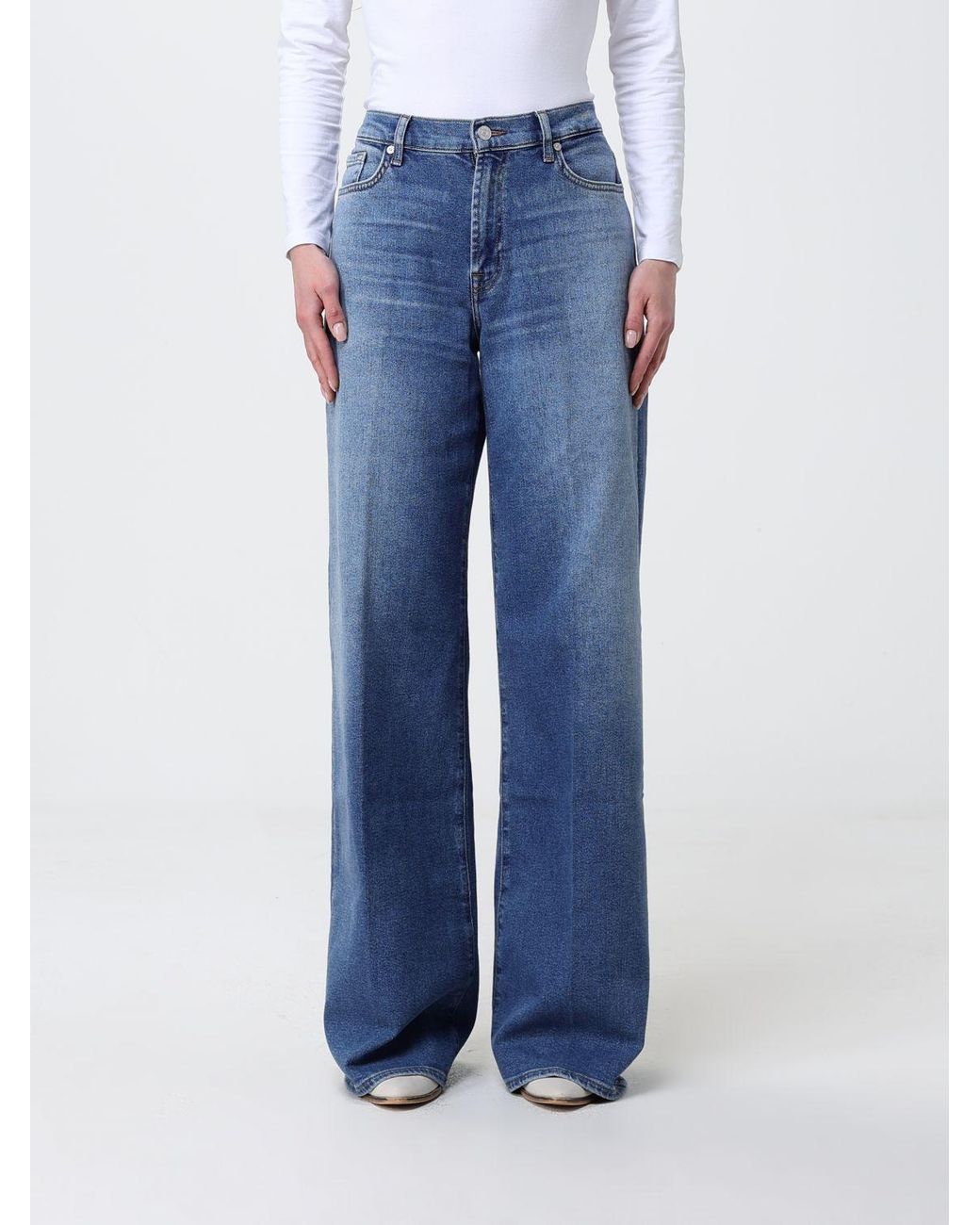7 For All Mankind Blue Wide Leg Cotton Denim Jeans