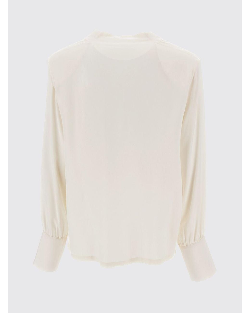 FEDERICA TOSI Natural Draped-Neckline Long-Sleeved Silk Top