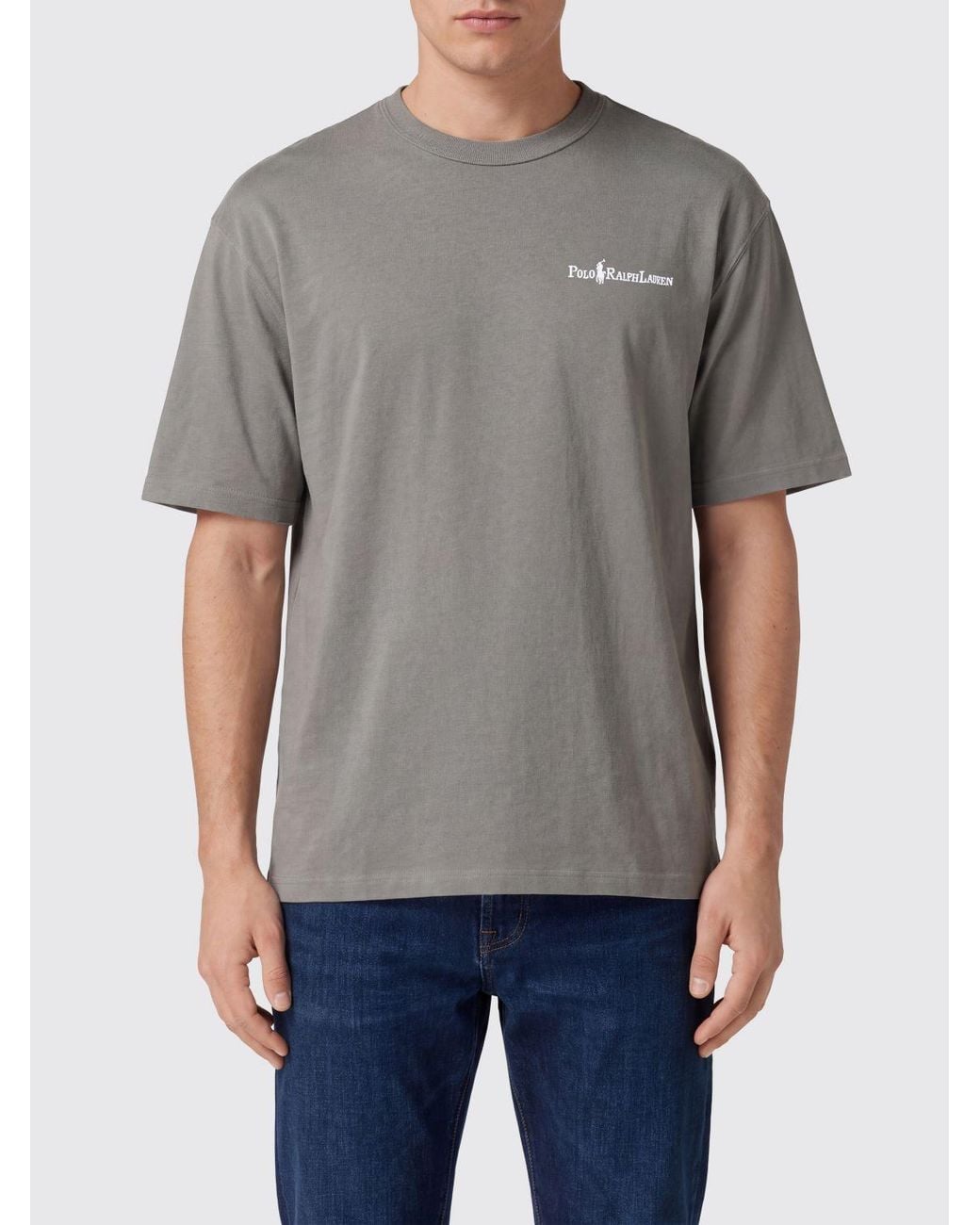 Polo Ralph Lauren Gray Crewneck Cotton T-Shirt With Contrast Logo for men