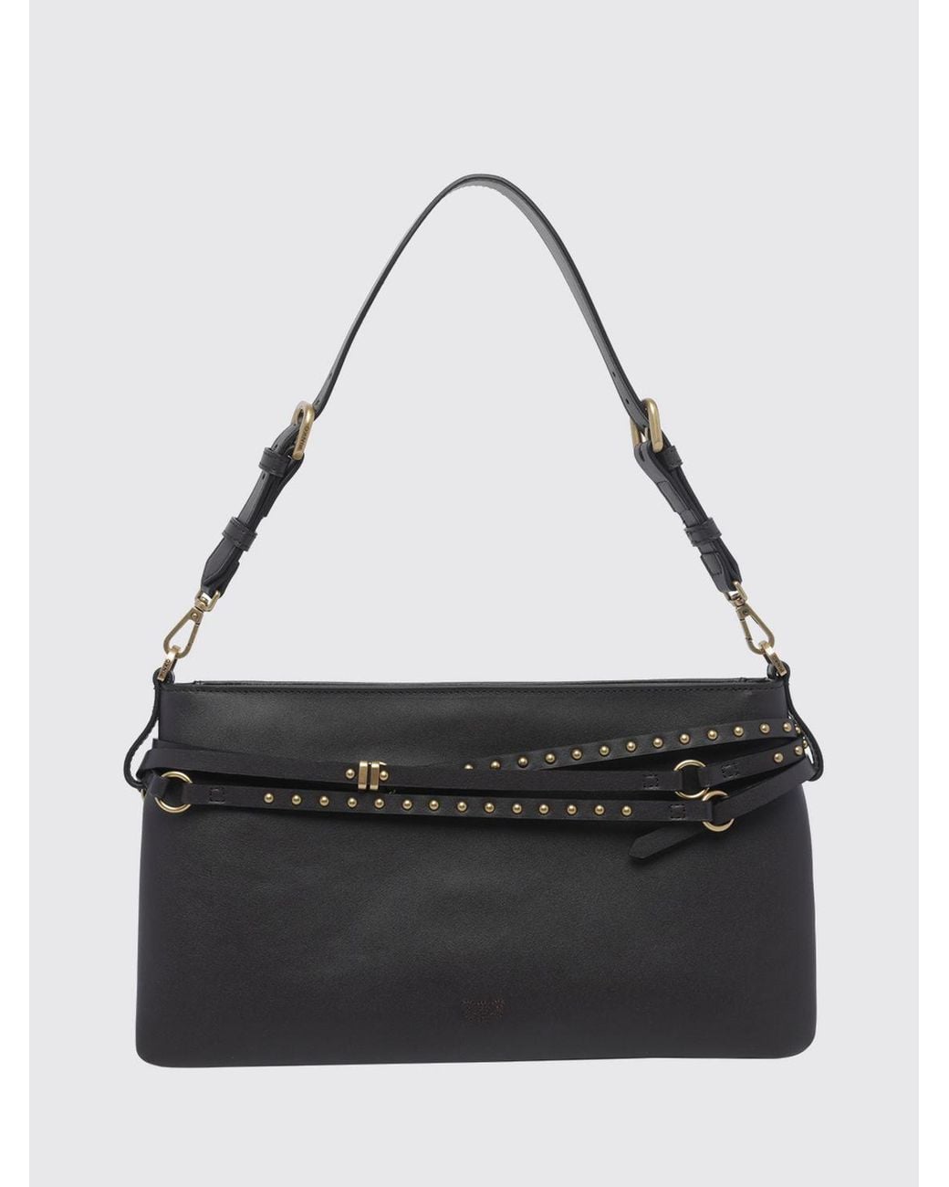 Pinko Black Belt Bag Embroidered Leather Shoulder Bag With Studs And Love Birds Logo