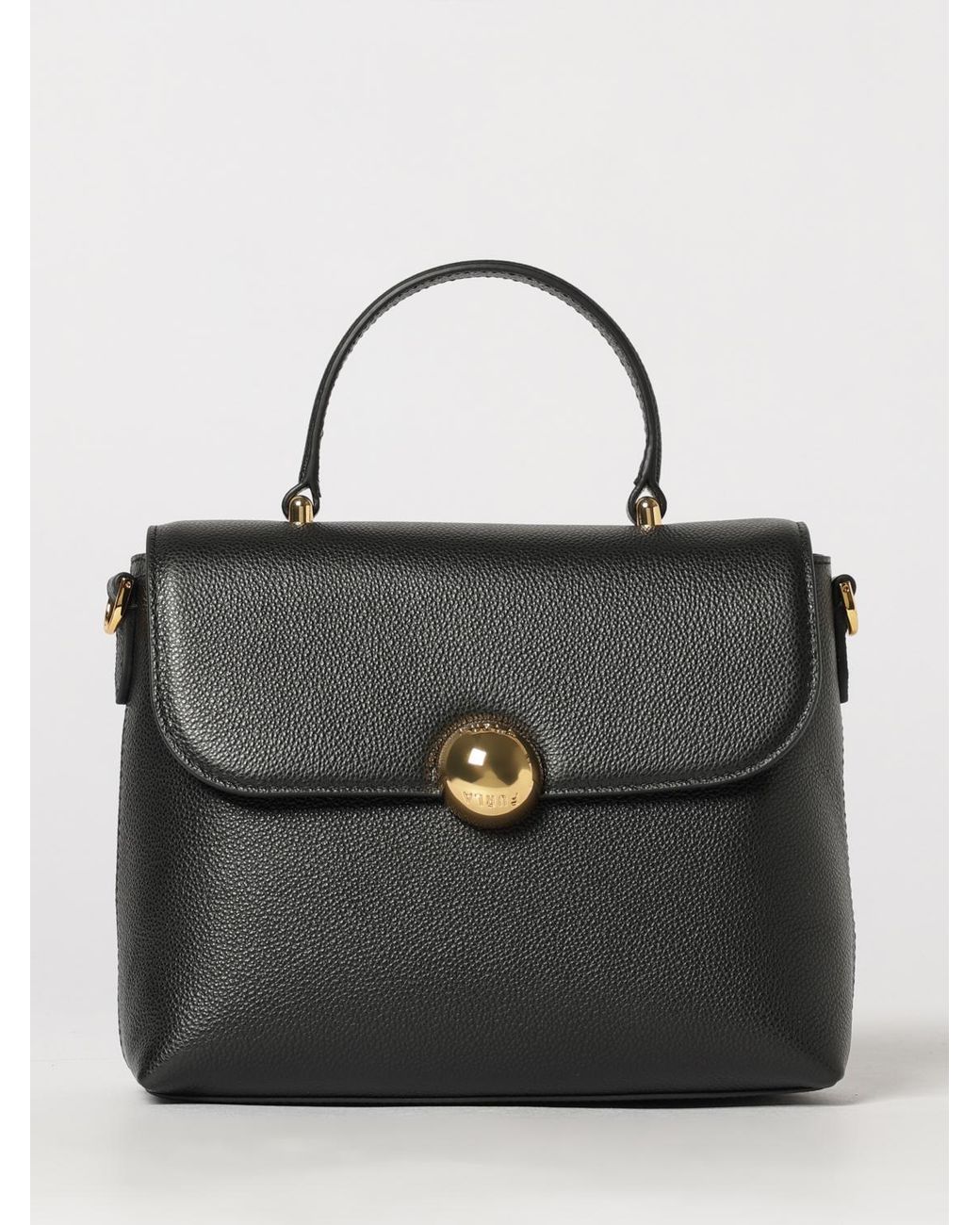 Furla Black Moonlight Cowhide Leather Handbag By With Flap Closure