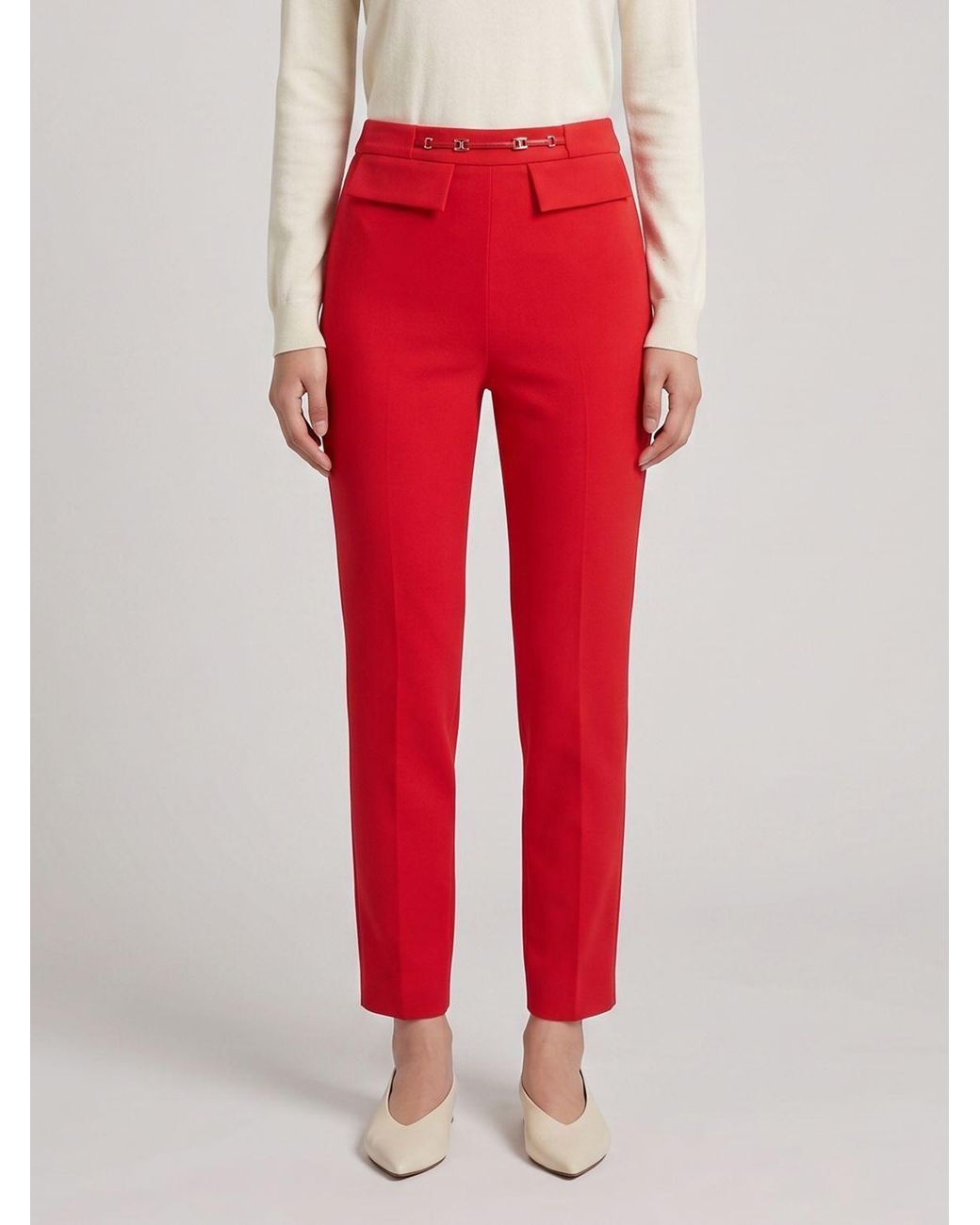 Elisabetta Franchi Red High-Waisted Skinny Crêpe Trousers With Flap Pockets
