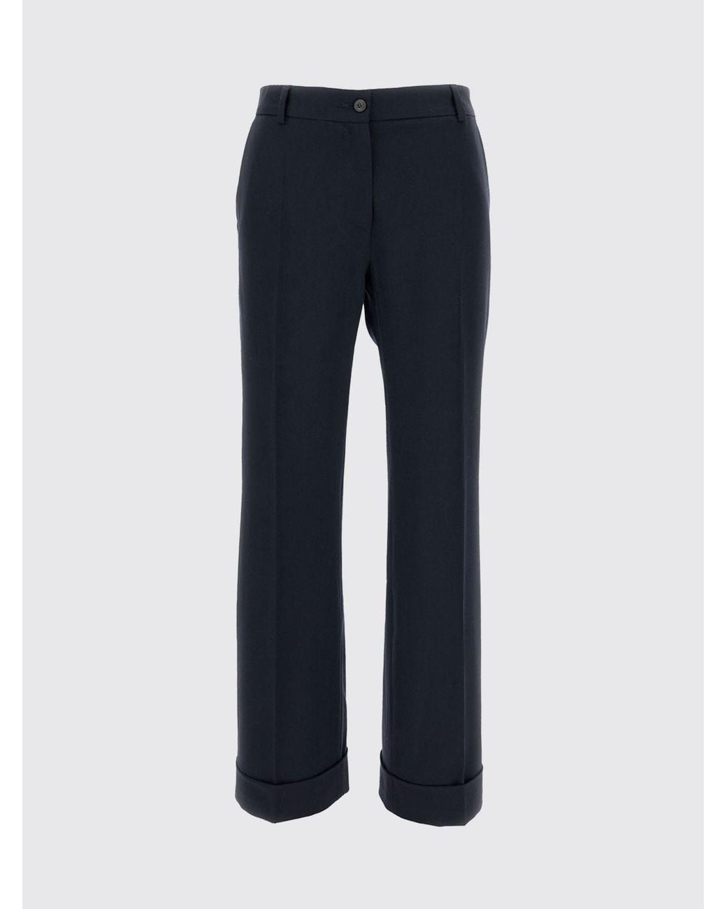 Alberto Biani Blue Mid-Rise Straight-Leg Stretch Virgin Wool Trousers