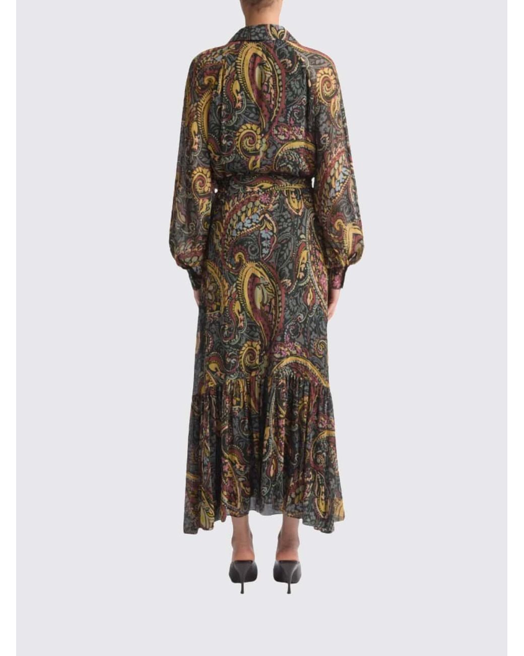 Etro Multicolor Paisley Print Silk Midi Chemisier Dress With Waist Belt