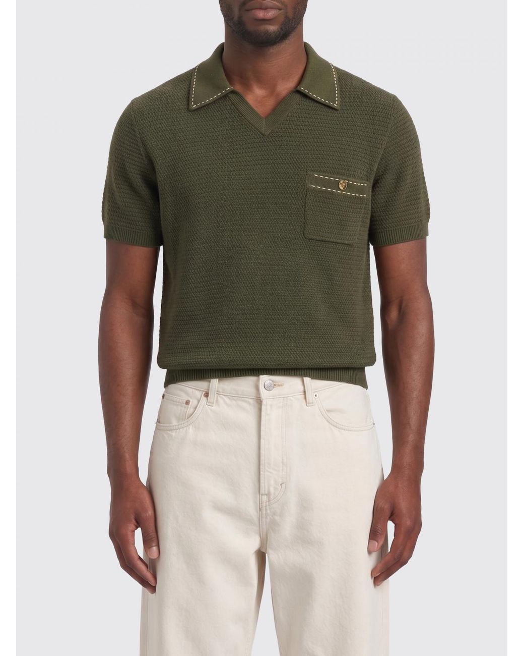 Polo De Punto De Algodón Versace de hombre de color Green