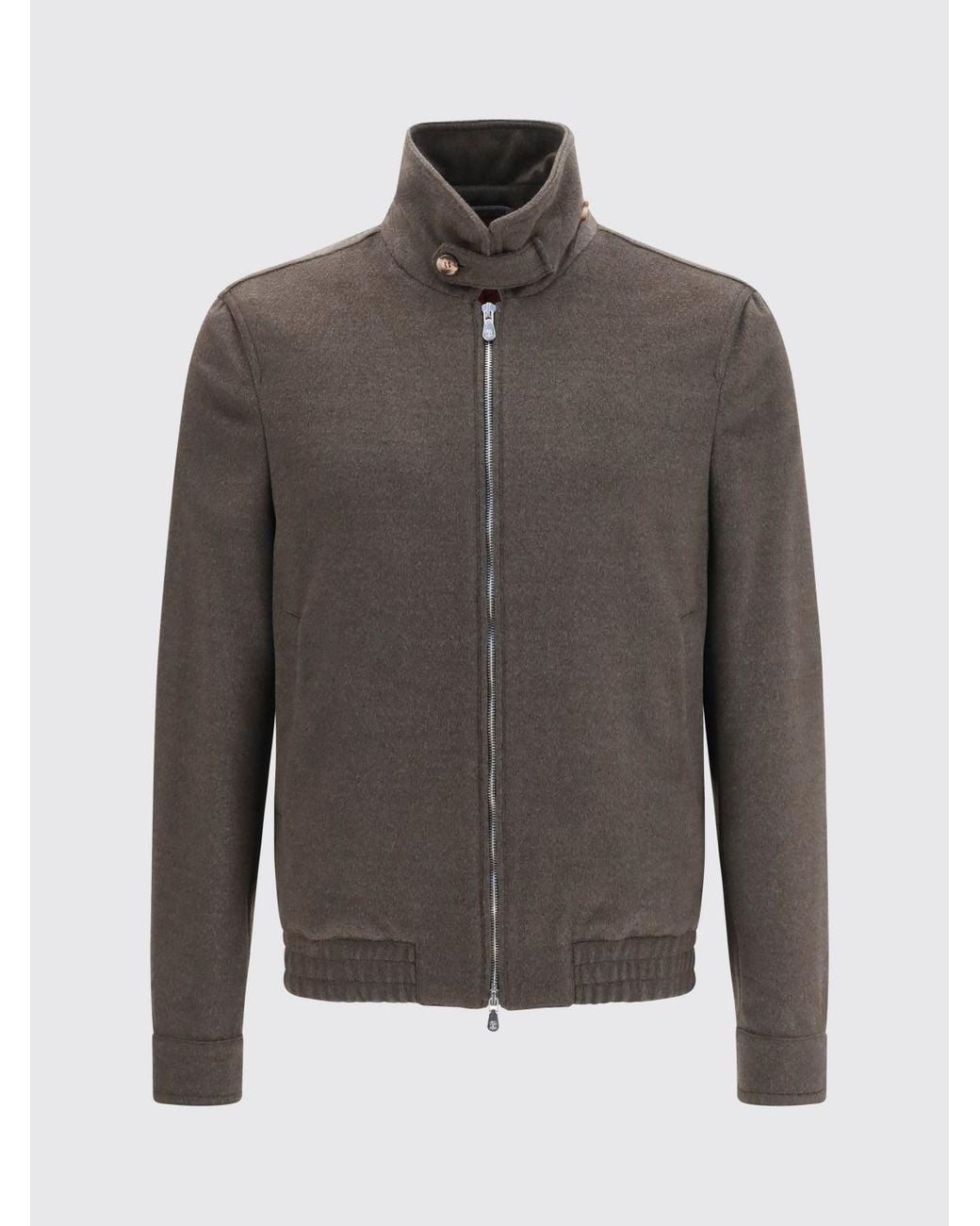 Brunello Cucinelli Gray Wool Bomber Jacket With High Neck And Zip Closure for men