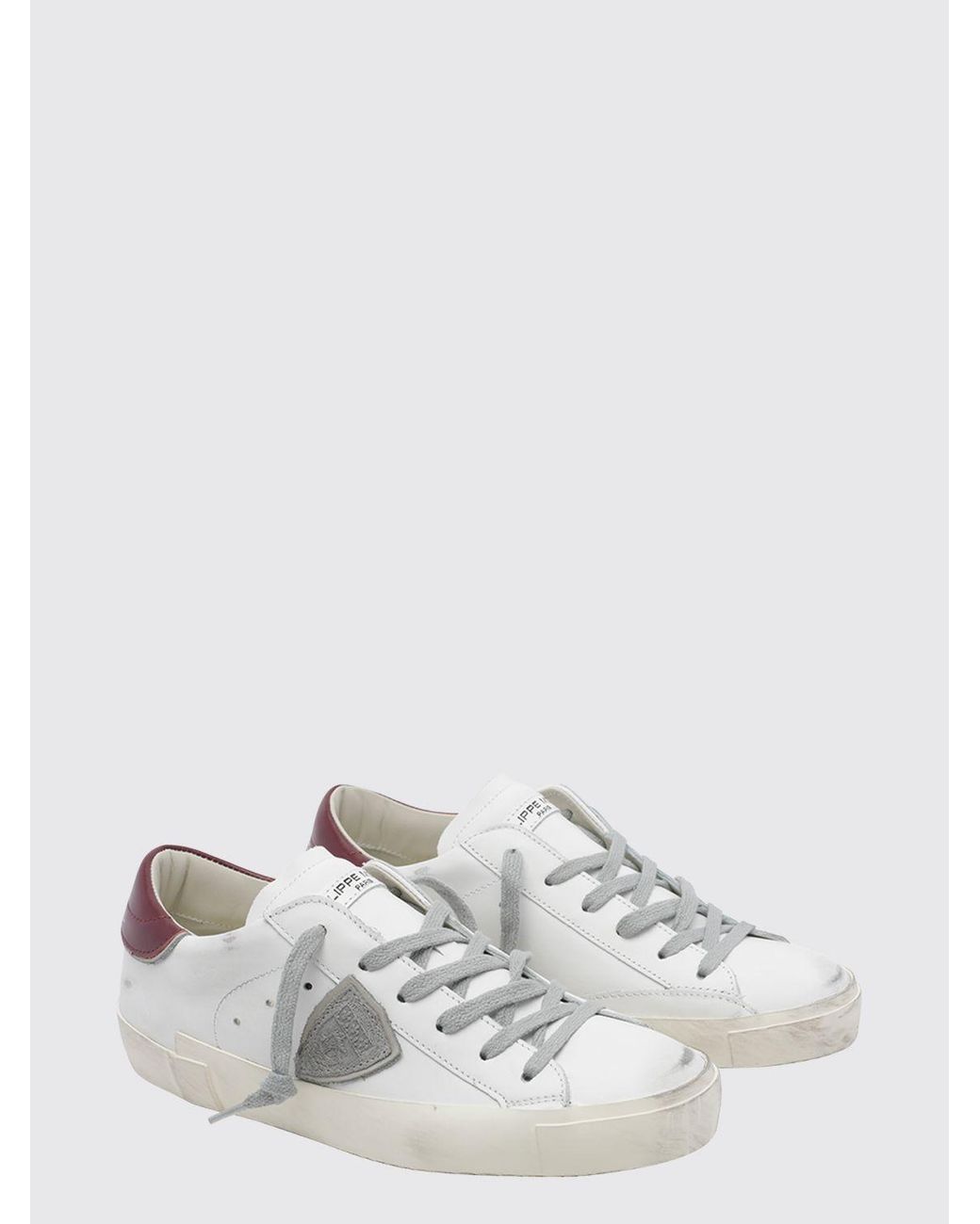Philippe Model White Zweifarbige Prsx Low-Top-Sneakers Aus Kalbsleder Mit Wappen